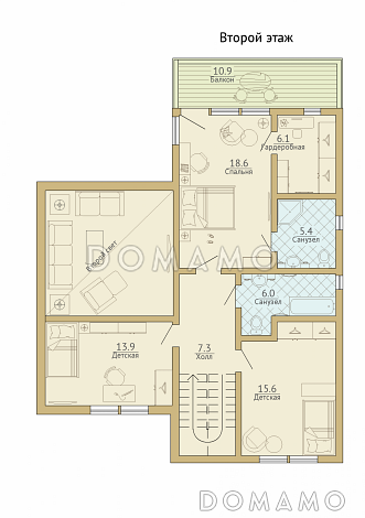 Проект каркасного дома с навесом для машины / План 2 этажа