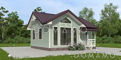 Проект  одноэтажного дома из клееного бруса с окнами в пол