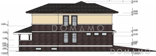 Проект особняка с цокольным этажом, гаражом на две машины, пятью спальнями и террасой с барбекю / Фасад 2