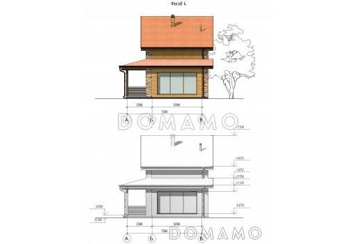 Проект бани с бассейном и двумя комнатами на мансарде / Фасад 4