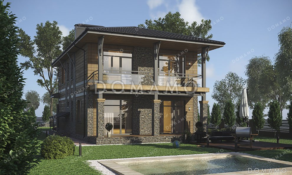 Проект двухэтажного дома с террасой, гаражом на два автомобиля и подвалом / 2