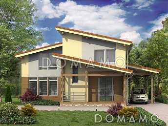 Проект каркасного дома с навесом для машины