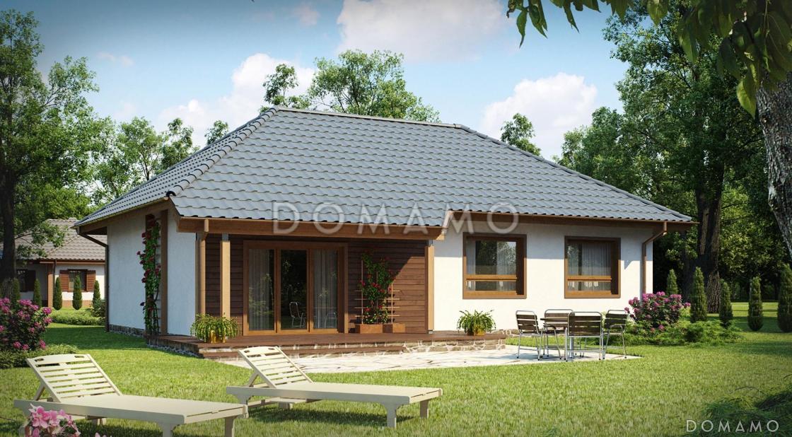 Проект одноэтажного дома адаптированного для каркасного строительства с тремя спальнями и крытой террасой / 3