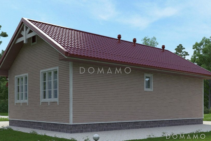 Проект бюджетного дома из клееного бруса с небольшой крытой террасой Проект бюджетного дома из клееного бруса с небольшой крытой террасой