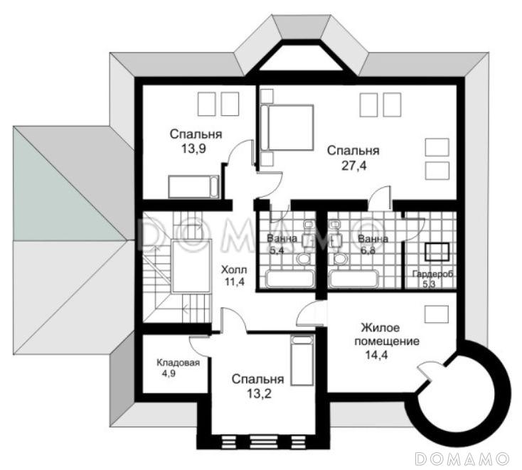 Проект дома из кирпича с зимним садом на втором этаже / План мансардного этажа