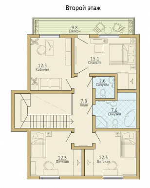 Проект каркасного дома с просторной угловой террасой / План мансардного этажа