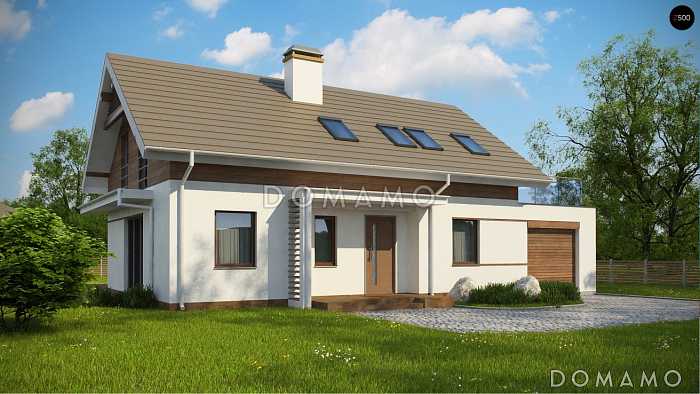 Проект одноэтажного мансардного дома из газобетона с дополнительной спальней на первом этаже и гаражом