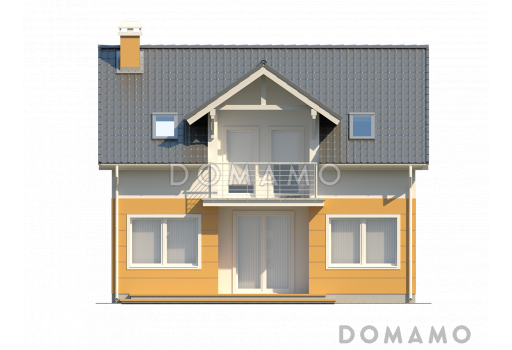 Проект одноэтажного мансардного дома из газобетона с кабинетом и балконом / Фасад 2