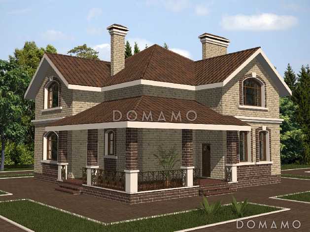 Проект двухэтажного дома с небольшой террасой