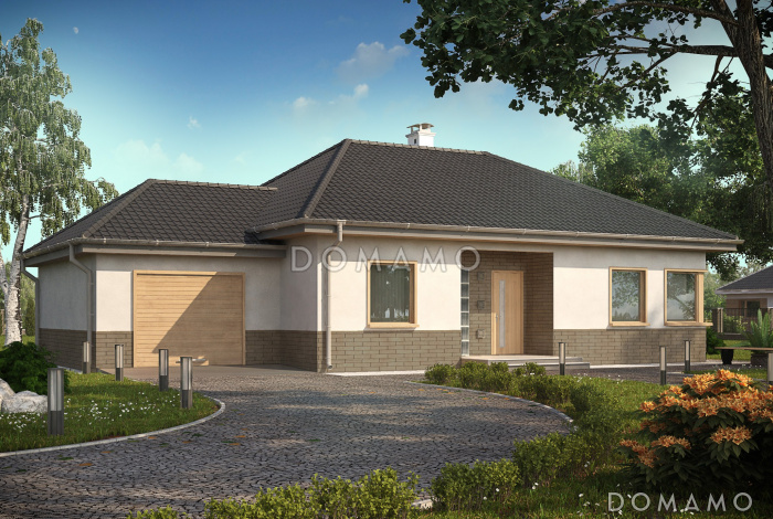 Проект одноэтажного дома из газобетона адаптированного для сейсмозоны с тремя спальнями, угловым окном в кухне и гаражом