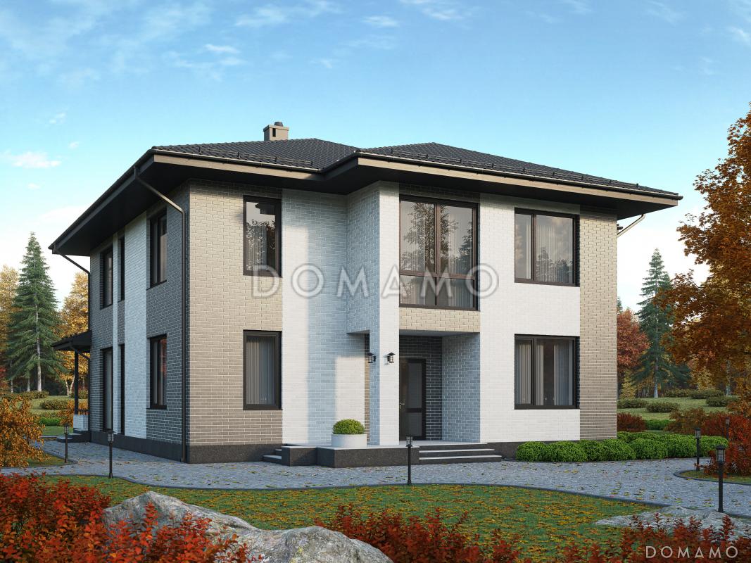 Проект двухэтажного дома из газобетона и кирпичной облицовкой / 1