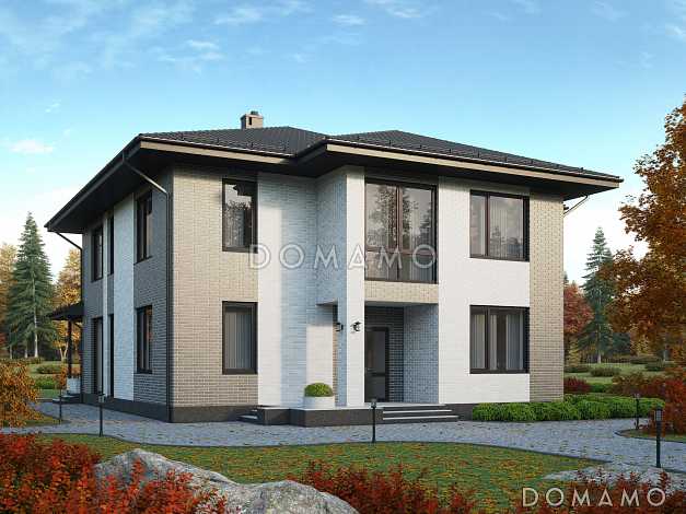 Проект двухэтажного дома из газобетона и кирпичной облицовкой Проект двухэтажного дома из газобетона и кирпичной облицовкой