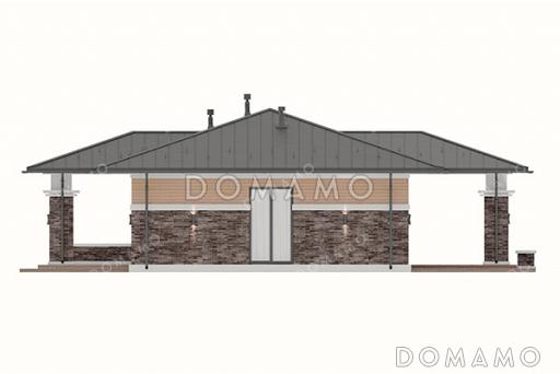 Проект дома с тремя спальнями, окнами в пол и крытой террасой / Фасад 4