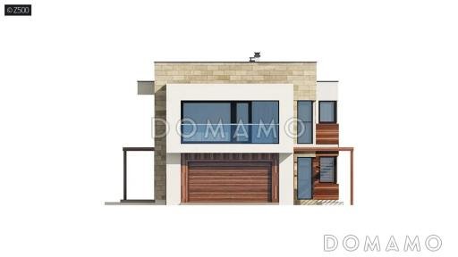 Проект современного дома из газобетона с 4 спальнями, кабинетом, панорамными окнами и балконом / Фасад 2
