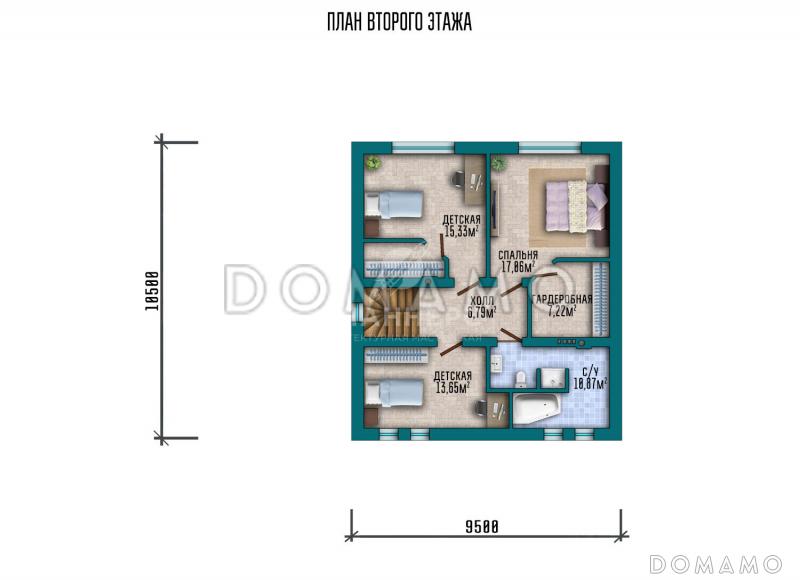 Проект двухэтажного дома с гаражом / План 2 этажа