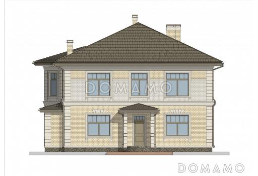 Проект двухэтажного дома из газобетона с эркером в кухне-столовой / Фасад 2