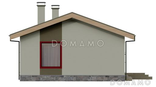 Проект одноэтажной бани с панорамным остеклением, крытой террасой, спальней / Фасад 3