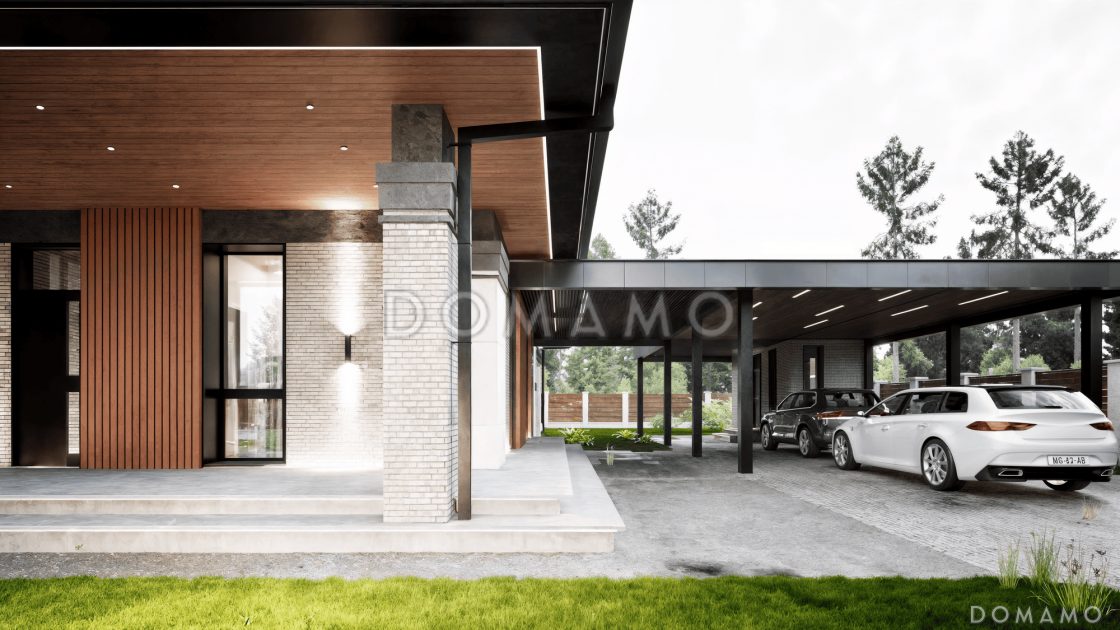 Проект дома из газобетона с верандой, сауной и двухместным автонавесом / 5