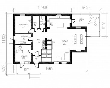 Проект двухэтажного особняка с пятью спальнями и вторым светом / План 1 этажа