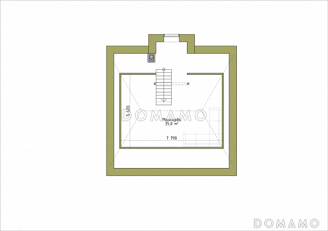 Проект классического коттеджа 10х10 с террасой из кирпича / План мансардного этажа Проект классического коттеджа 10х10 с террасой из кирпича / План мансардного этажа
