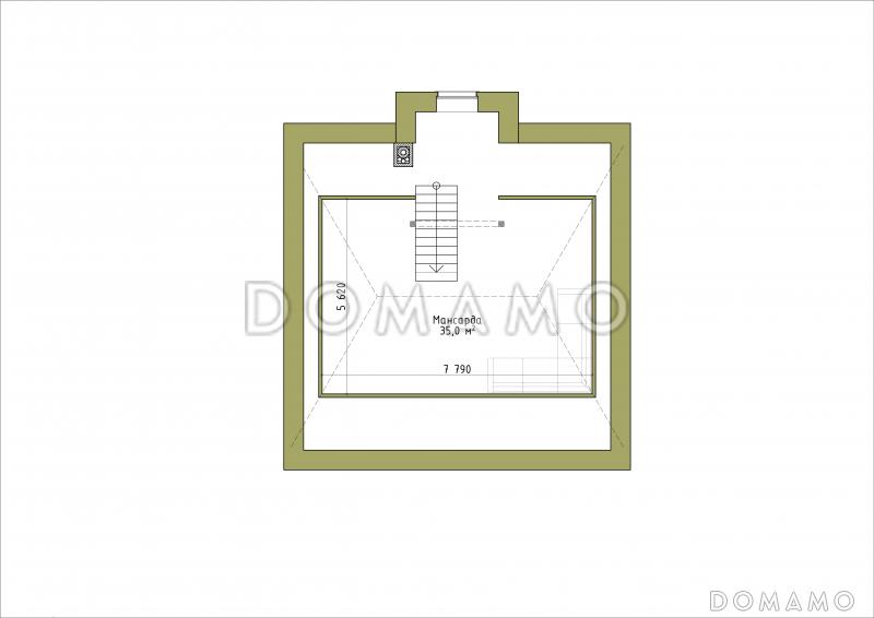 Проект классического коттеджа 10х10 с террасой из кирпича / План мансардного этажа