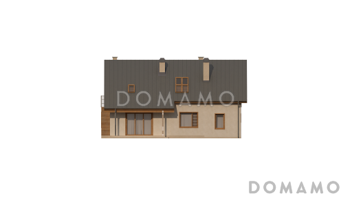 Проект мансардного дома из газобетона с прямоугольным эркером и со встроенным гаражом / Фасад 3