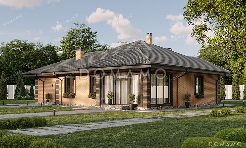 Проект одноэтажного дома с гаражом и крытой верандой в классическом стиле / 3