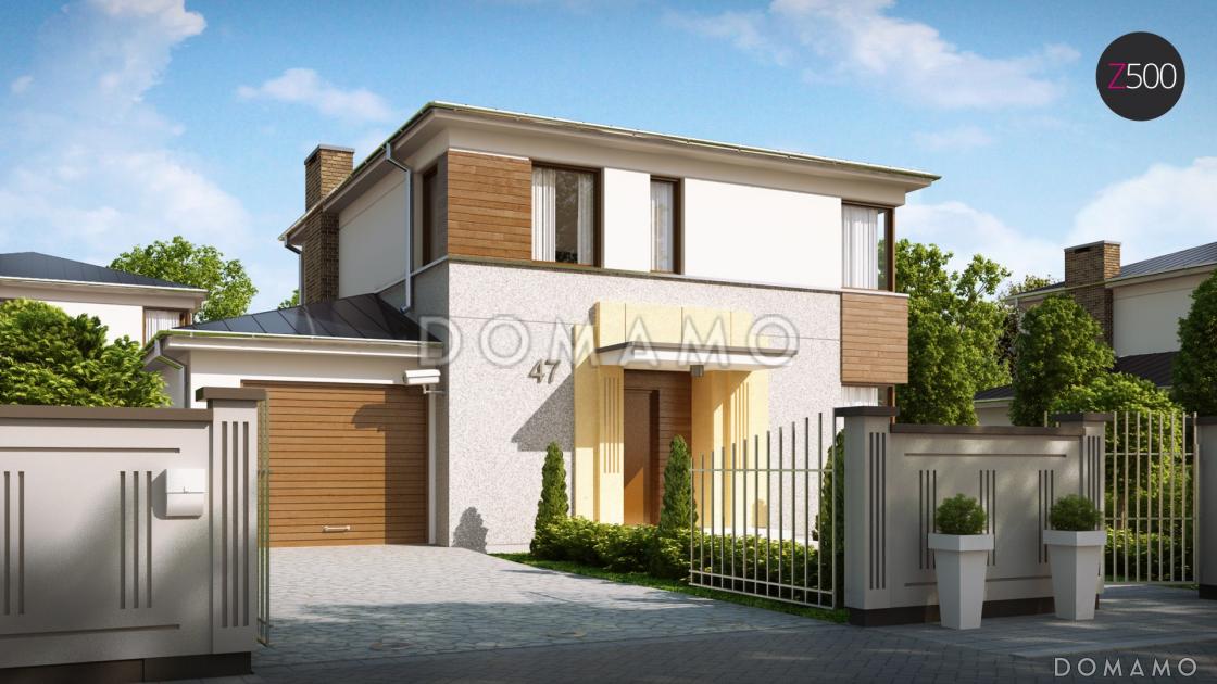 Проект современного двухэтажного дома из кирпича с тремя спальнями и пристроенным гаражом / 2