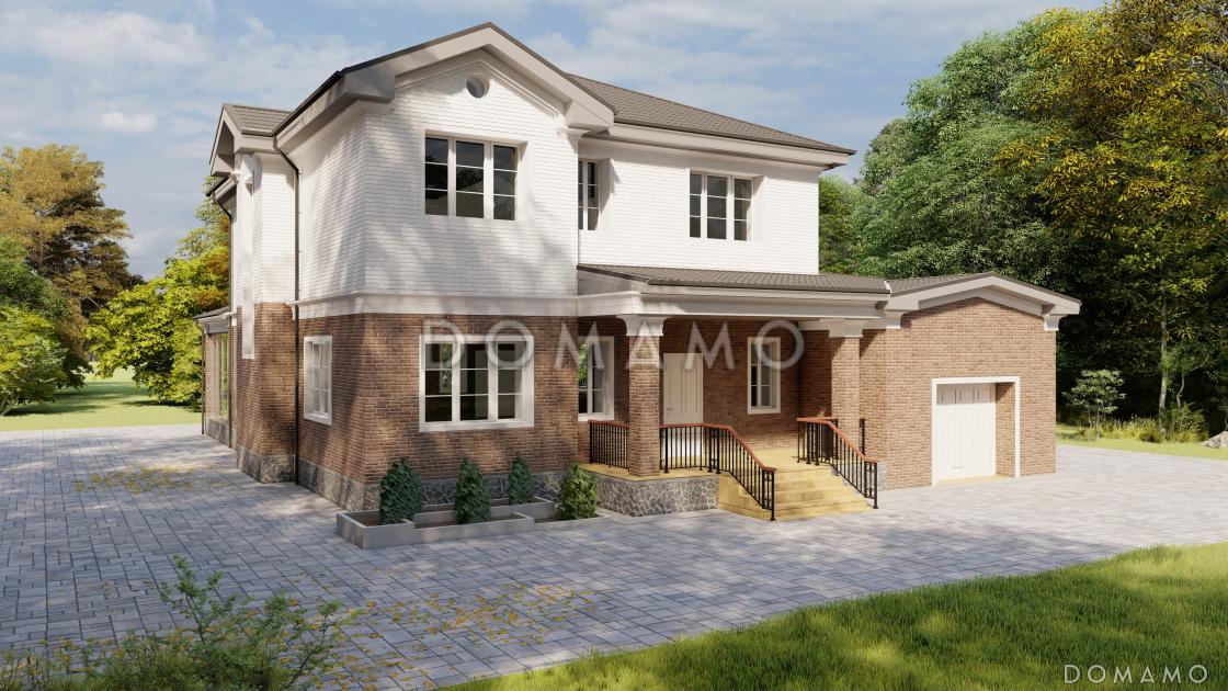 Проект двухэтажного дома с совмещенными гостиной, столовой, холлом и кухней / 3