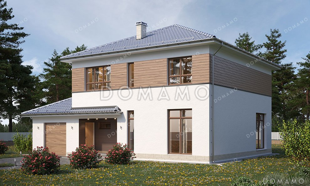 Проект двухэтажного дома с террасой, гаражом и балконом / 3