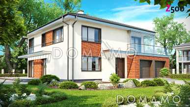 Проект просторного современного двухэтажного дома из газобетона, с пятью комнатами, гаражом и застеклённой террасой над ним Проект просторного современного двухэтажного дома из газобетона, с пятью комнатами, гаражом и застеклённой террасой над ним