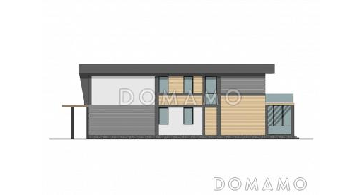 Проект двухэтажного дома из газобетона со встроенным гаражом, верандой и спортзалом / Фасад 1
