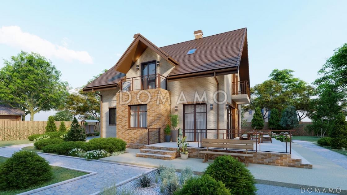 Проект компактного двухэтажного дома с 3 балконами и мансардой / 1