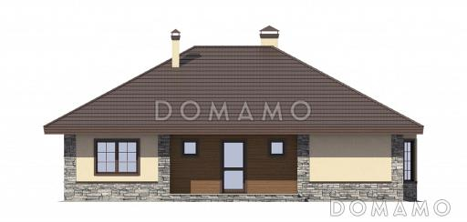 Проект просторного современного одноэтажного дома из кирпича / Входной фасад