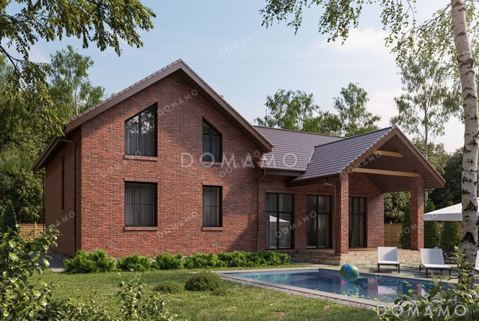 Проект одноэтажного дома с мансардой, террасой и большой кухней-гостиной