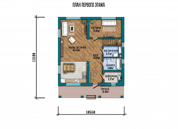 Проект дома с террасой и балконом / План 1 этажа Проект дома с террасой и балконом / План 1 этажа