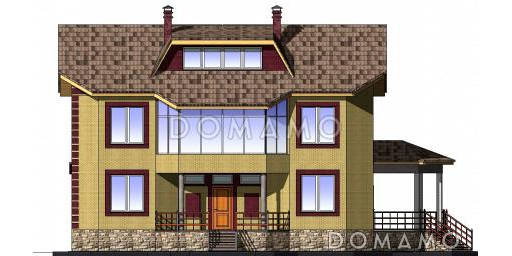 Проект  двухэтажного коттеджа с мансардой, бассейном и кинотеатром / Фасад 1