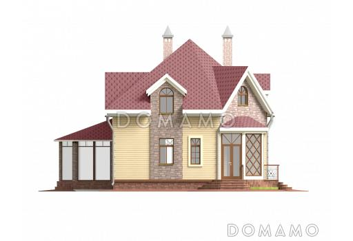 Проект необычного дома с крыльцом на углу / Фасад 3