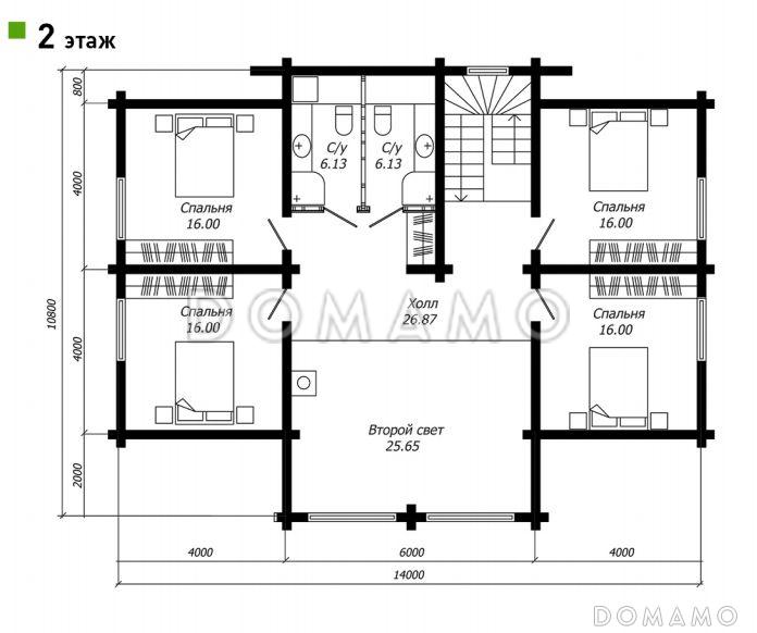 Проект дома из клееного бруса для большой семьи / План мансардного этажа