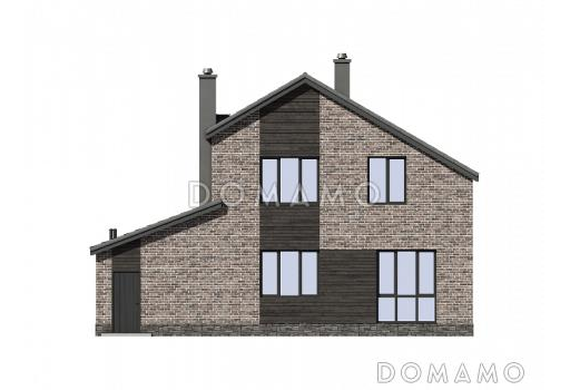 Проект двухэтажного дома из газобетона с пятью комнатами и гаражом на два автомобиля / Фасад 3