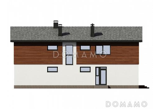 Проект загородного дома с террасой, кабинетом, совмещенной гостиной-столовой / Фасад 2