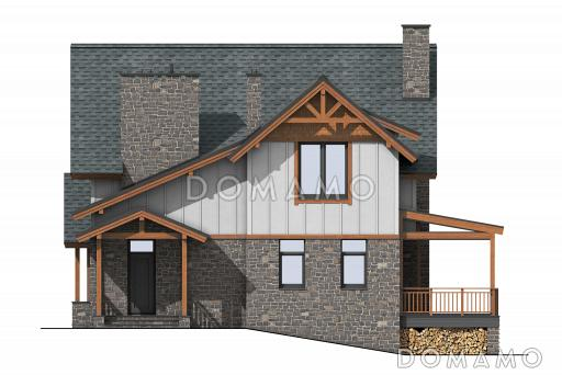 Проект дома в деревенском стиле с 5 спальнями, сауной и верандой с панорамными окнами / Фасад 4