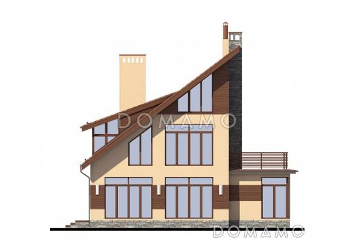 Проект дома с односкатной крышей, большим балконом и сауной / Фасад 3