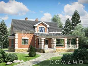 Проект современного дома из оранжевого кирпича с гаражом