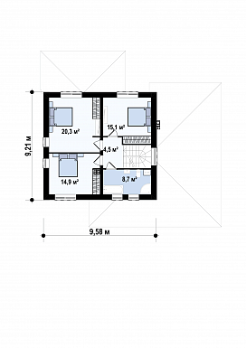 Проект двухэтажного дома из газобетона с гаражом, кабинетом, террасой / План 2 этажа
