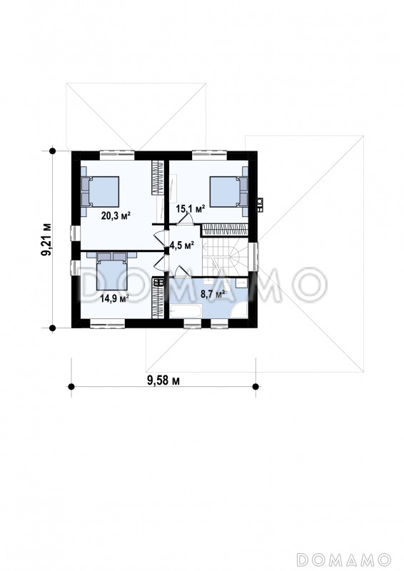 Проект двухэтажного дома из газобетона с гаражом, кабинетом, террасой / План 2 этажа