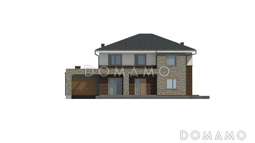 Проект просторного современного двухэтажного дома из газобетона с тремя спальнями, кабинетом, гаражом и сауной / Фасад 3