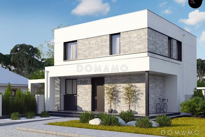 Проект двухэтажного дома со светлой гостиной, кладовой в кухне, спальней на первом этаже, мастер-спальней Проект двухэтажного дома со светлой гостиной, кладовой в кухне, спальней на первом этаже, мастер-спальней