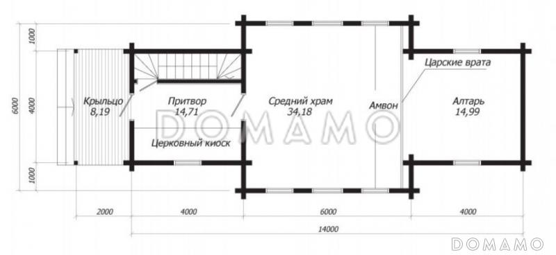 Проект небольшого православного храма / План 1 этажа