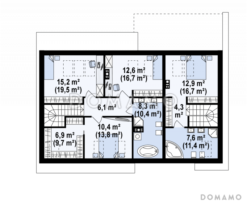 Проект комфортного одноэтажного мансардного дома из кирпича для двух семей / План мансардного этажа